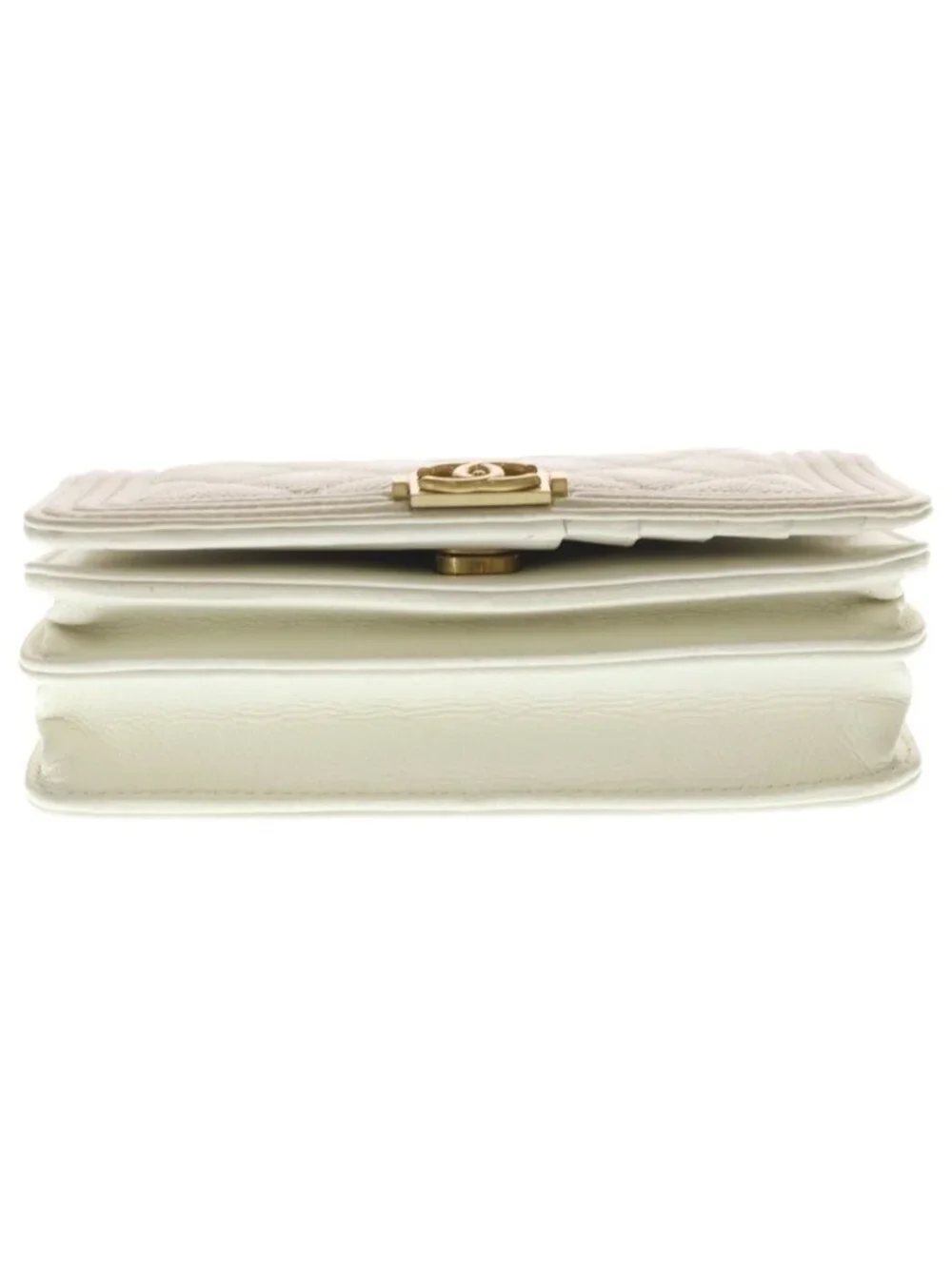 Chanel Boy 15.5 Mini Chain Shoulder Bag Wallet White Caviar Leather Gold